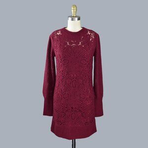 JOIE ALDINA CROCHET WOOL BURGUNDY SWEATER DRESS